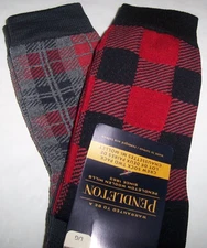 NWT Pendleton 2-Pack WOOL-BLEND Red/Black/Gray PLAID CREW Socks Men/Women L 9-12