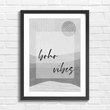 Boho Vibes Abstract Text Composition Black & White Framed Wall Art Print Large