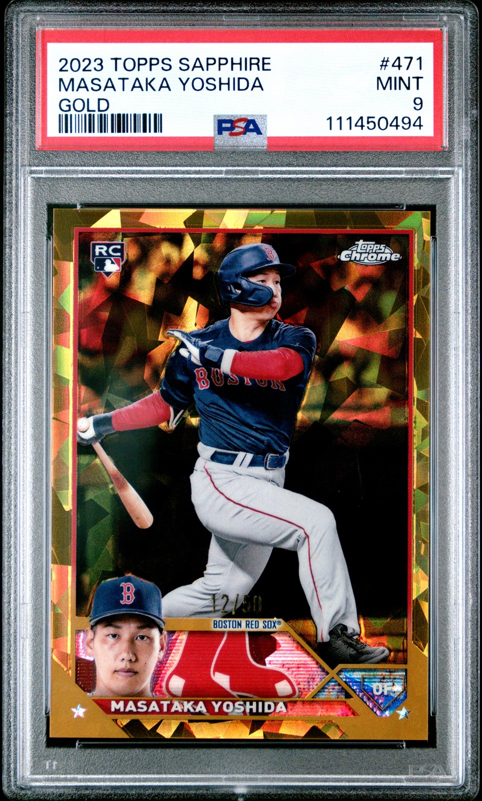 2023 Topps Chrome - Masataka Yoshida PSA 9 - /50 Gold Sapphire Refractor Rookie