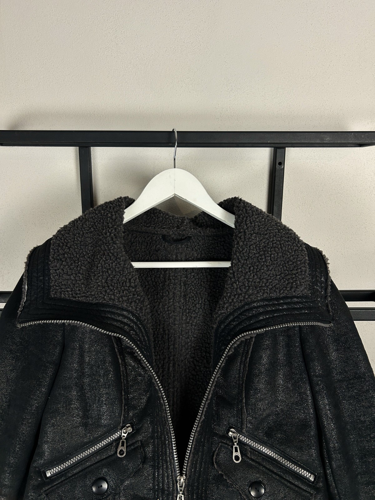 VTG Streetwear Japanese Yohji Style Archival Clothing Leather Fur Jacket 90s Y2K