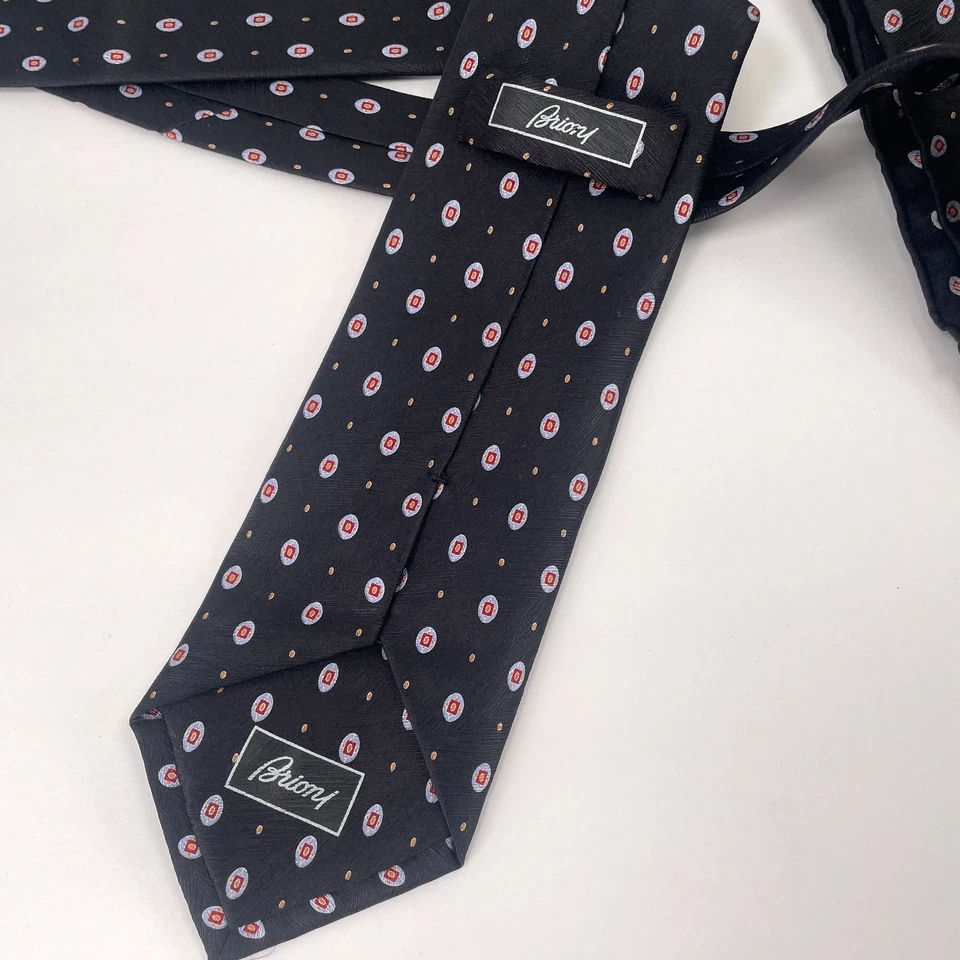 Corbata de cuello Brioni + Cuadrado de bolsillo negra geométrica 100 % seda Italia texturizada ¡USADA EN EXCELENTE ESTADO! Foto 3 de 4