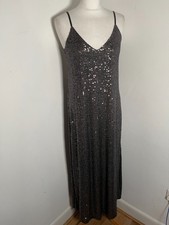 The White Company sequin midi dress UK 8 VGC embellished slit grey stretch strap