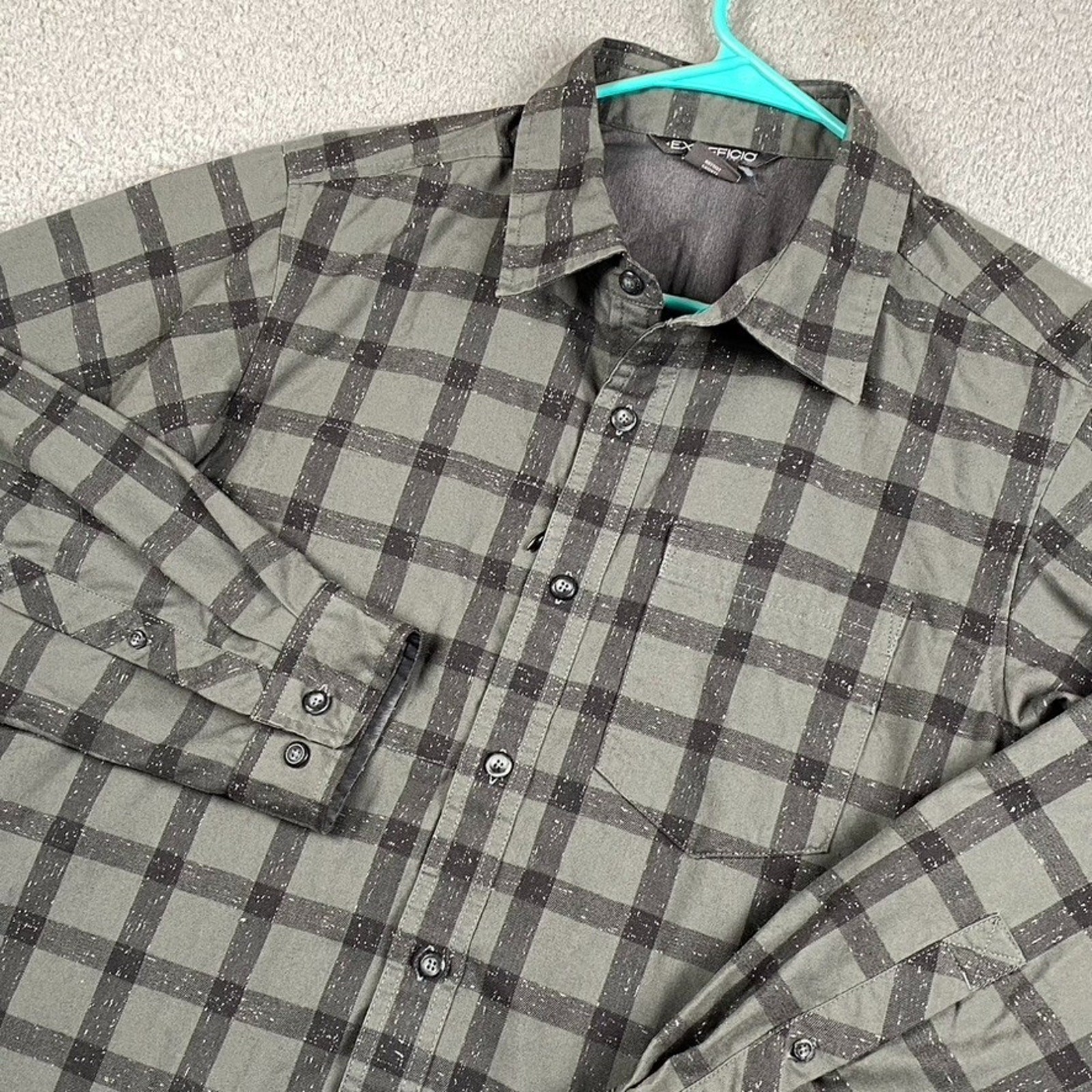 Exofficio Button Up Shirt Men's Medium Gray Plaid Outdoors Fishing Workwear