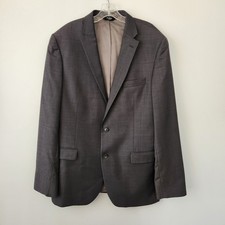 Jos A Bank Blazer Men 46L Wool Gray Windowpane Plaid Sport Coat Old Money Preppy