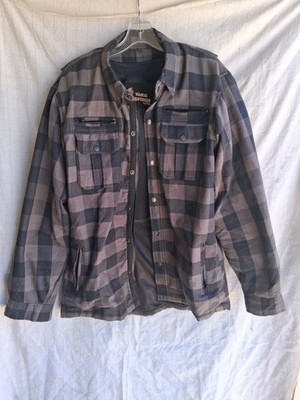 VANCE LEATHERS Weatherproof Grey Black Plaid Armoured Riding Shirt Men's Size XL