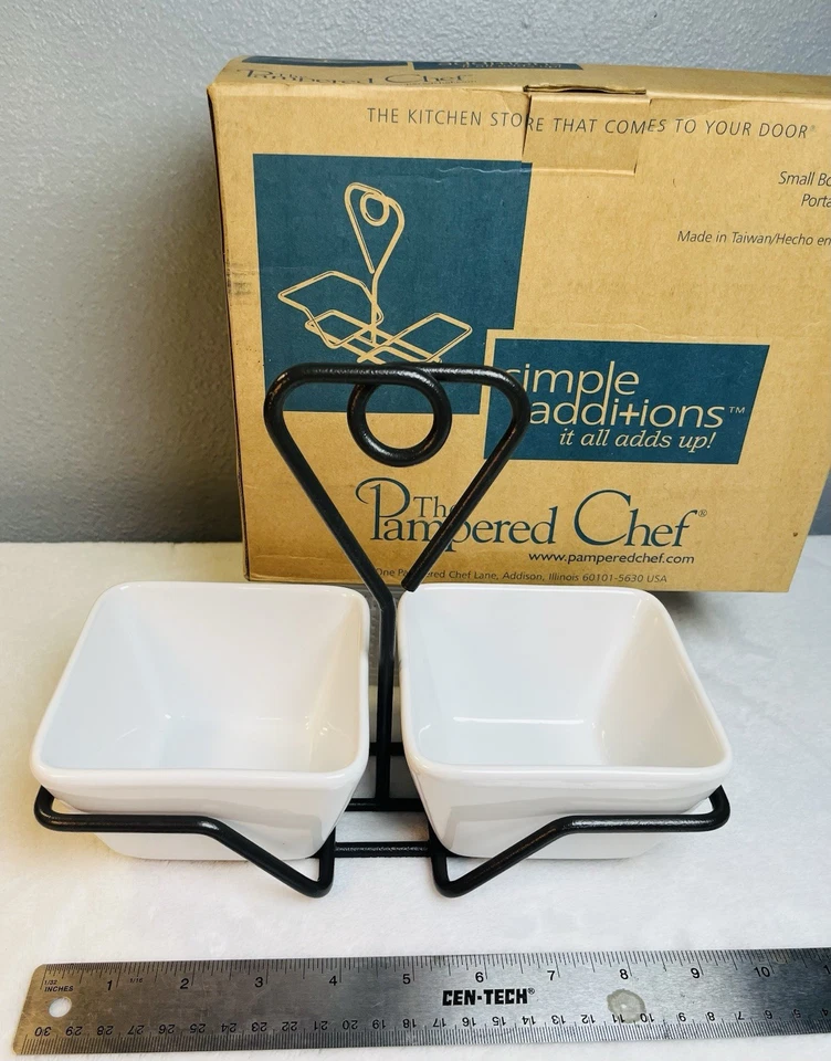 Pampered Chef Simple Additions Small Caddy Black Metal Stand Holds 2 Bowls - Image 3 of 4