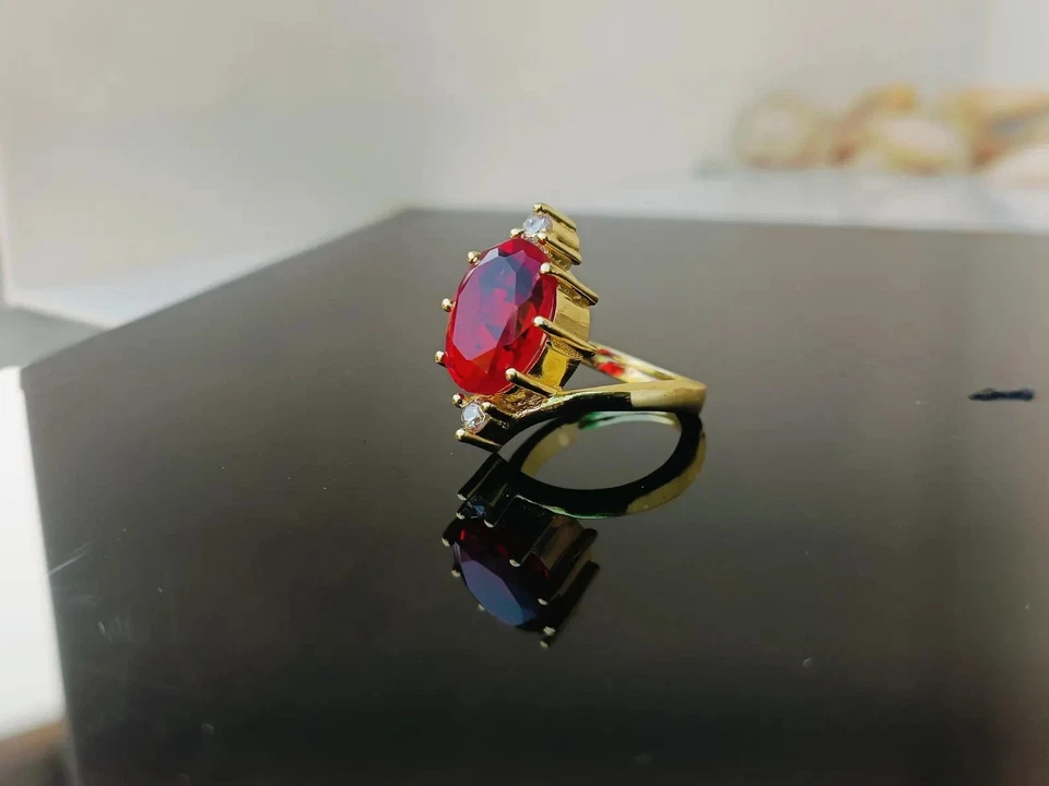 Handcrafted Ruby Ring Gold Plated Oval July Birthstone Jewelry, Minimalist Ring - Image 3 of 4