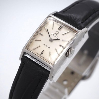 OMEGA DEVILLE Square Automatic Watch Vintage Silver Dial Black