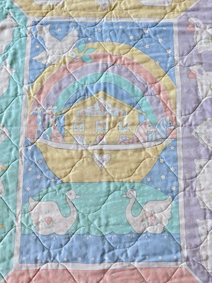 Manta acolchada vintage Arca de Noé gato pastel cuna bebé 34" x 42" edredones por oz Foto 2 de 4