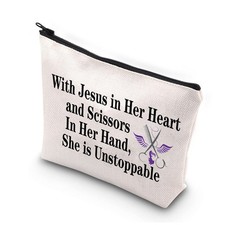 Hair Stylist Makeup Bag for women Hairdresser Gift With Jesus Scissors She is...