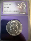 1963 Franklin Half Dollar MS 65 NGC Trader Bea Purple Slab