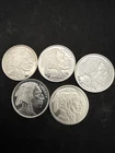 Lot 5 - 1/10 oz .999 Fine Silver Round-Buffalo/Indian Head Design-FREE SHIPPING