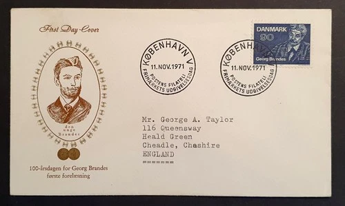 Denmark Stamps 1971 Georg Brandes Centenary first day cover