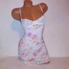 Victoria Secret Lingerie Chemise Slip Pink White Floral Lace Trim Modal Sleep