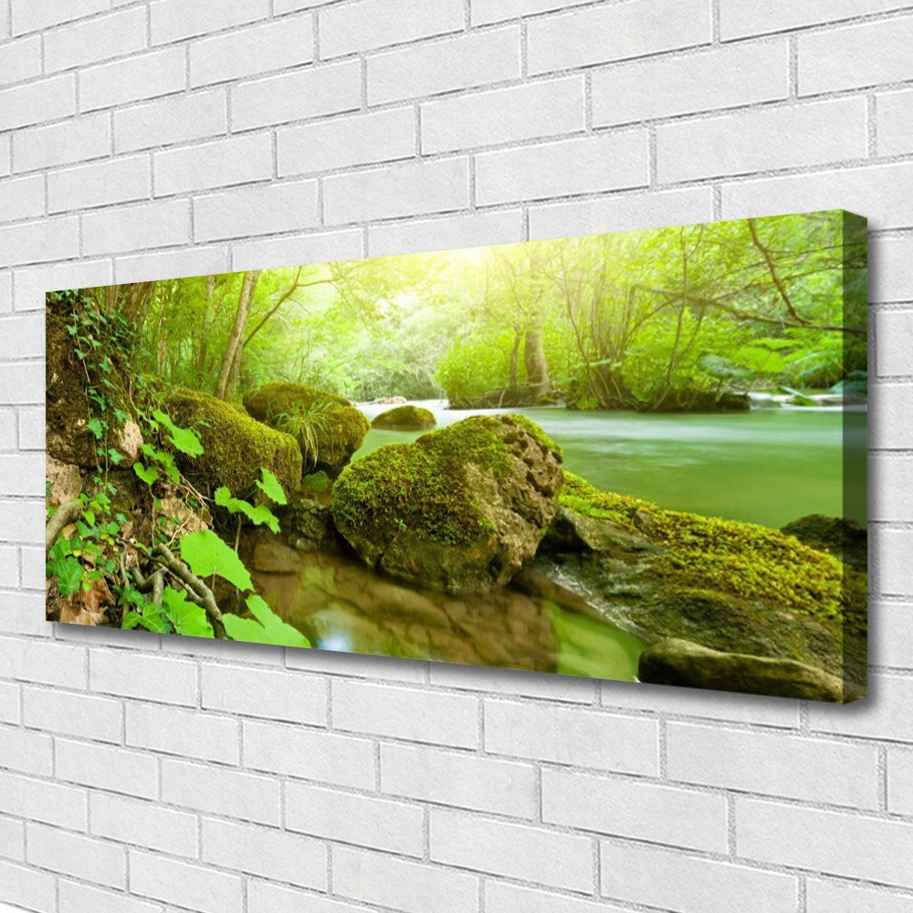 Tableaux sur toile texturée 125x50 cm de pierres et lac pur