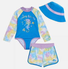 Tommy Bahama Girls 3pc Swim Set Seahorse Blue 4T NWT