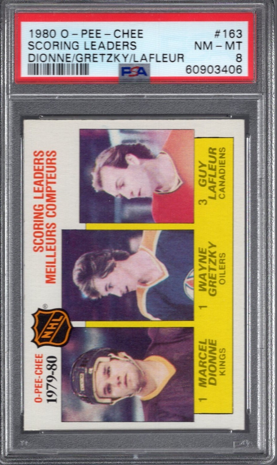 1980 OPC #163 WAYNE GRETZKY SCORING LDRS PSA 8 NM/MT OILERS o-pee-chee 2nd Year