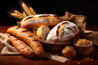Wandbild: ein Korb mit Brot und Weizen (212231732)