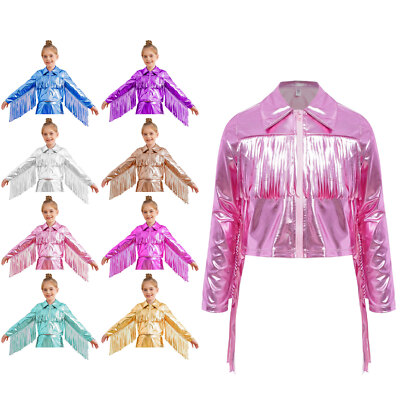 Kids Girls Sweatshirt Metallic Jacket School Blouse Collar Coats Spring Tops