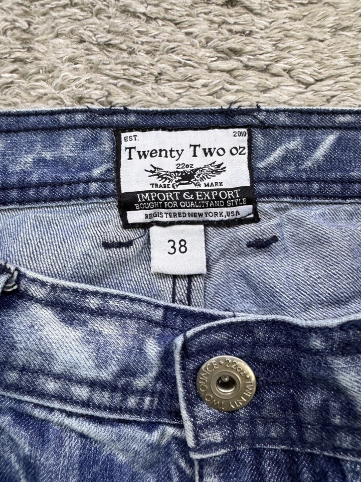 Pantalones cortos de jean Twenty Two 22 oz para hombre 38x14 lavado ácido desgastado rencor skater Foto 3 de 4