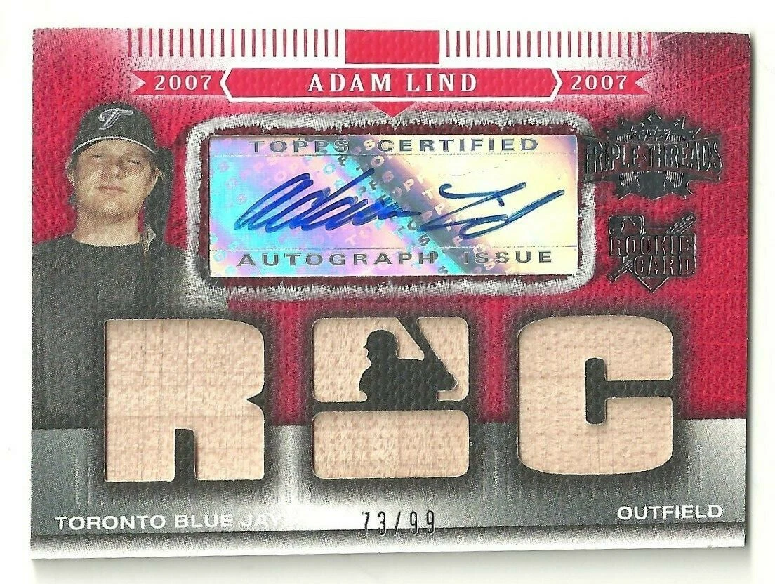 2007 TOPPS TRIPLE THREADS BASEBALL - ADAM LIND AUTO - BAT RELIC 