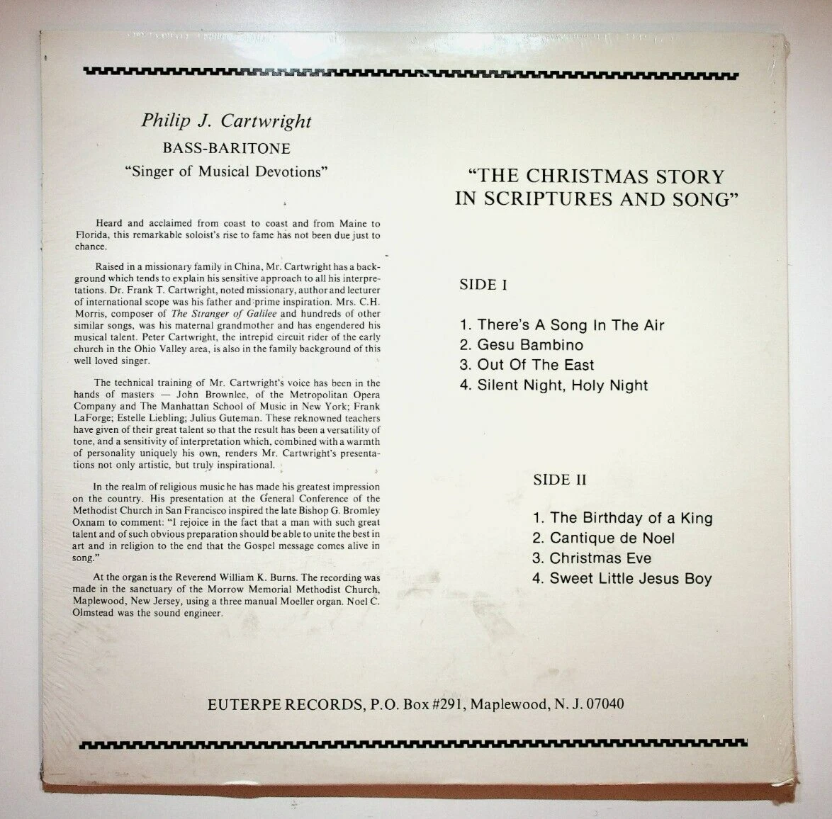 Philip J. Cartwright Christmas Story In Scripture & Song Vinyl LP.
