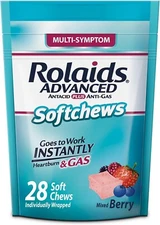 Rolaids Advanced Antacid Plus Anti-Gas Softchews, 28 Count, Mixed Berry, Heartbu