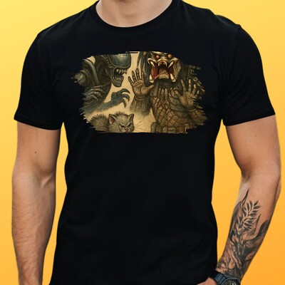Herren T-Shirt Raubtier von Kätzchen überrascht Motiv Baumwolle Größe XS bis 5XL