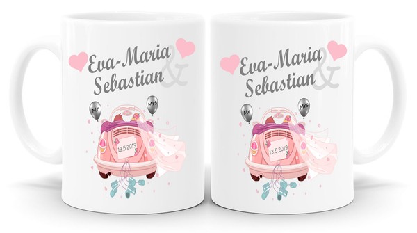 Hochzeit Geschenk Personalisierte Fototasse 2 Tassen Partnertasse Brautpaar NEU-image