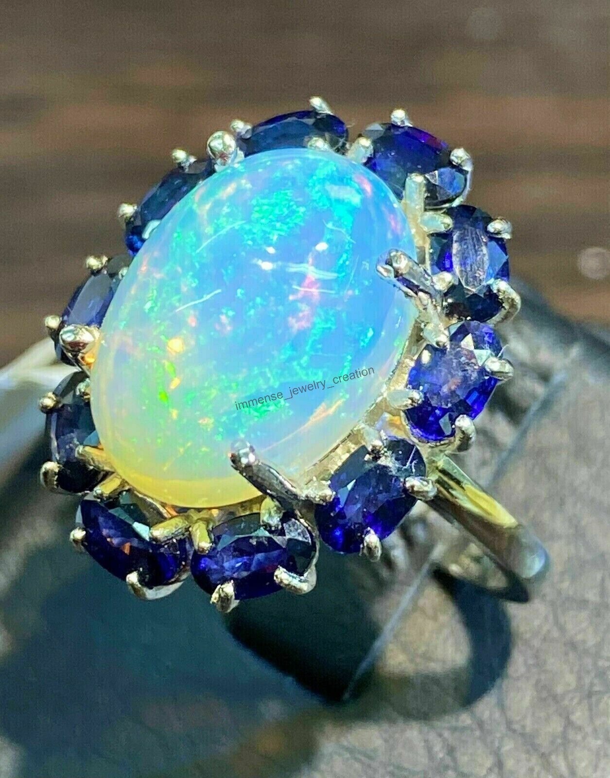 Halo Engagement Ring Lab Created 3.50Ct Oval Cut Fire Opal 925 Sterling Silver-image