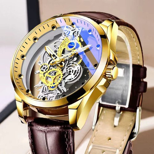 Montre-Bracelet à Quartz Automatique Squelette Homme Business Acier Inoxydable Montre Creuse - Photo 30/31