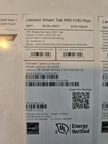 Lenovo Smart Tab M10 FHD Plus 10.3" 4GB+128GB Wi-Fi Tablet Model TB-X606F - Picture 5 of 5