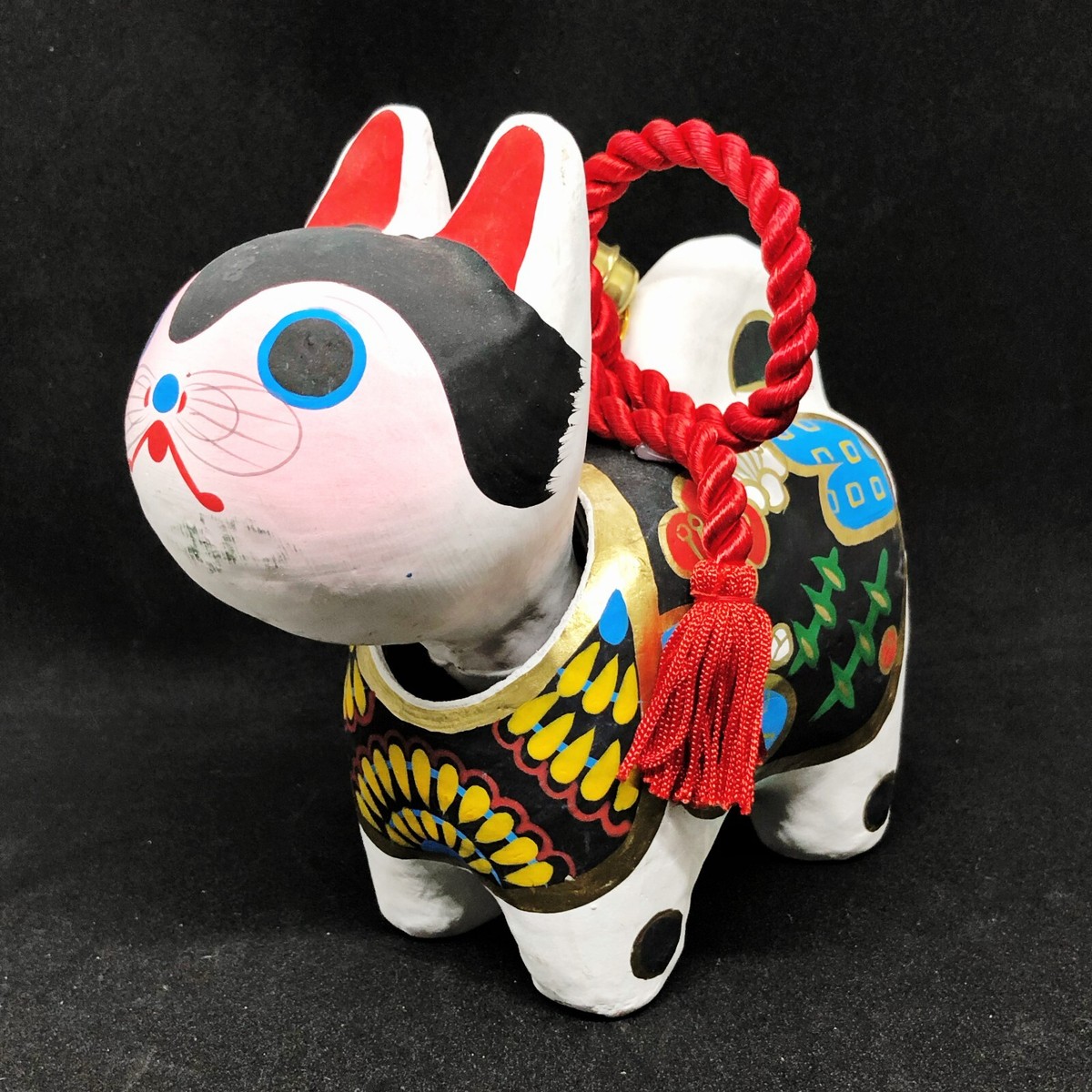 Japanese Paper Mache Doll Inu Hariko Dog Bobblehead Folk Art Craft