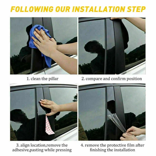For 2004-14 Ford F-150 Super Crew Cab 4Pcs Glossy Black Pillar Post Door Covers - Picture 8 of 8