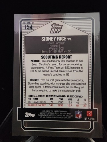 SIDNEY RICE 2007 TOPPS DPP ROOKIE REFRACTOR #154 MINNESOTA VIKINGS NFL FOOTBALL - Picture 2 of 2