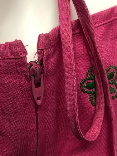 1990s BETSEY JOHNSON Pink EMBROIDERED Halter Dress W/Tie & Open Back Mini. S - Picture 9 of 10