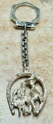 Vntg Mexican Solid Sterling Keychain Jarabe Tapatio Hat Dance Horseshoe 11.74 G