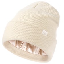 Satin Lined Beanie for Women Reduce Frizz Winter Hats for Women Men Silk Lini...