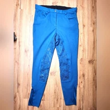 Piper by SmartPak Women’s Riding Breeches 34R Blue Full Seat Floral Grip Equestr