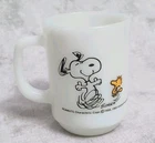 Vtg Fire King Snoopy Woodstock At Times Life is Pure Joy Mug Vintage Milk Glass