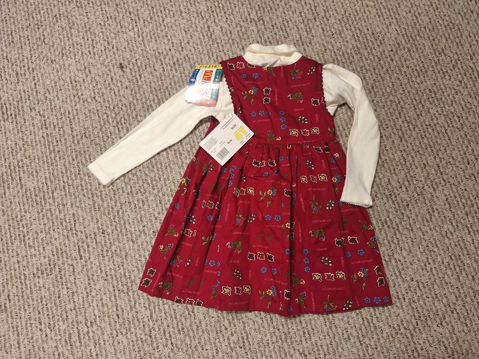 Vintage Y2K McDonald's McKids 4T Floral Print Cotton jumper Dress Pockets Nwt