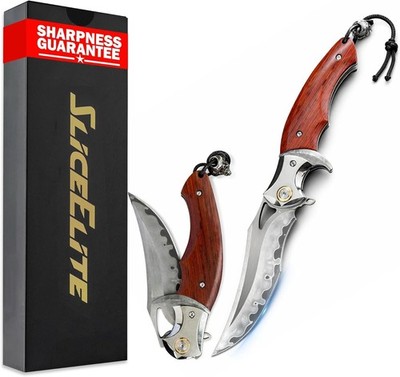 SliceElite Fire Lotus Folding Knife SKD11 Steel Cocobolo Handle EDC