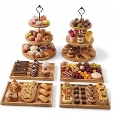6pcs Wooden Dessert Table Display Set - 3 Tier Cupcake Stand - Light Brown