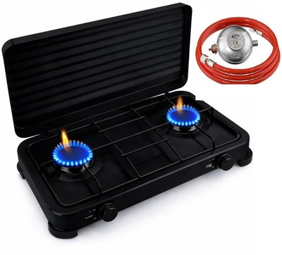 Gaskocher 2 flammig 4,4 KW Campingkocher 50mbar Kochfeld Gas Kocher Herd Outdoor