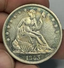 1843 Seated Liberty Half Dollar Excellent Details Cleaned