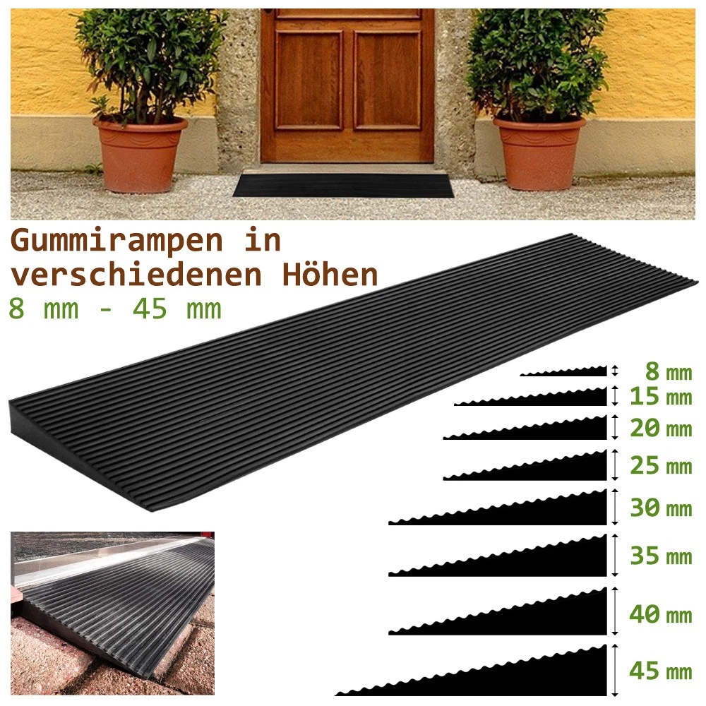 Rampe In Gomma Per Marciapiede – Altezza 5 Cm, 100x25 Cm, Antiscivolo, Con Fori Di Montaggio, Per Auto, Sedia A Rotelle E Scooter
