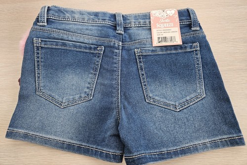 Squeeze Girls Blue Jean Denim Shorts & Pink Flamingo Puff Keychain Size 6X - Picture 4 of 4