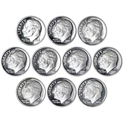 2000-2009 S Roosevelt Dimes 90% Silver Gem DCam Proof Run 10 Coin Set