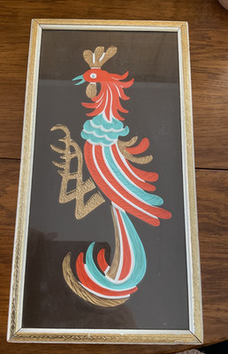 MID CENTURY MODERN TURNER MFG. CO. MOLDED PLASTIC 3D FIGHTING COCKS PICTURE