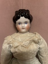 Antique German China Head Doll Elaborate Hairstyle with Brush Strokes